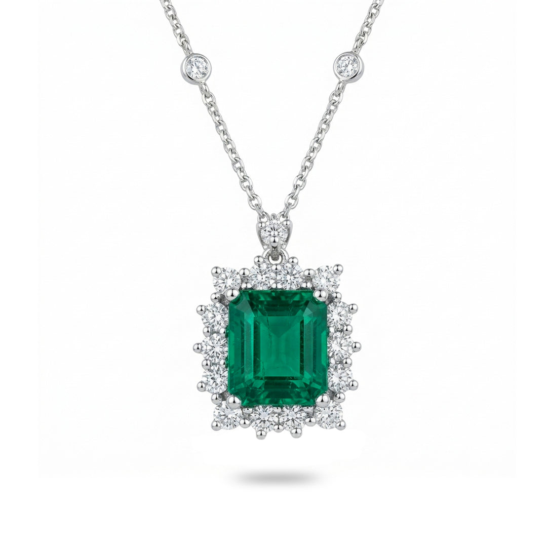 Golay emerald necklace 8x7 octagonal outline diamonds PCL079DSM87-26071110366