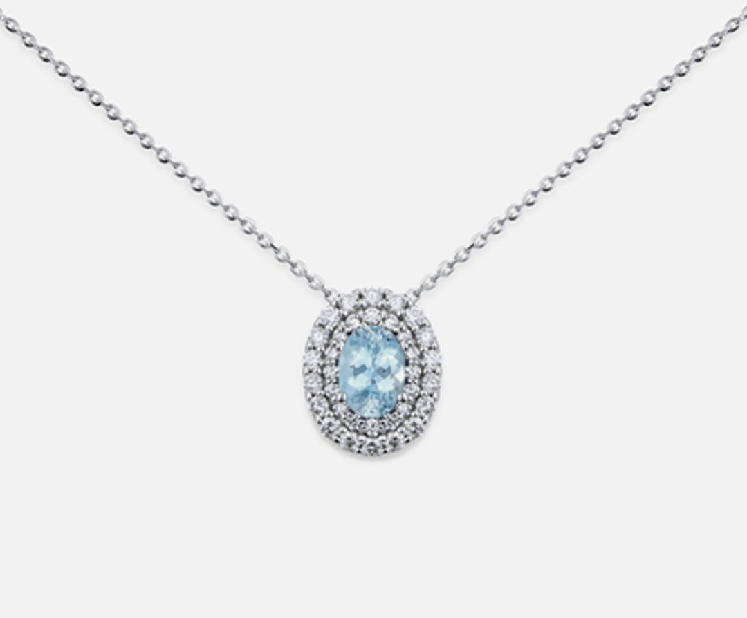 Nihama, 18 Karat, ovaler Aquamarin, 6 x 4 ct. 0,30 Durchmesser, ct. 0,33 ND5061O4AM