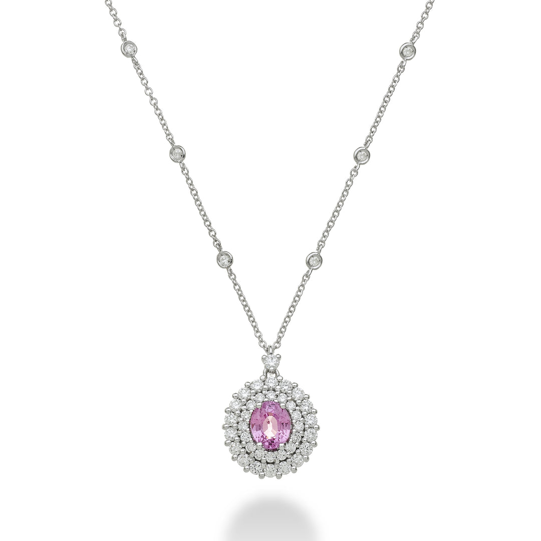 Golay oval pink sapphire necklace 6x5 with double contour PCL128DIZP65-23271110019