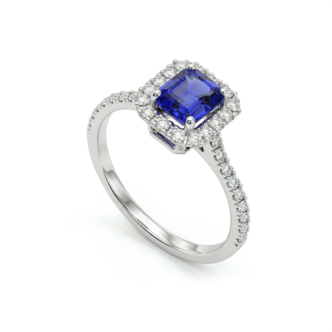 Golay octagonal tanzanite ring 7x5 and diamonds ACLC072DITZ3-23073110040