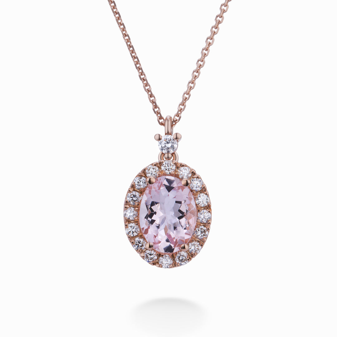 World Diamond Group collana morganite ovale 8x6 e contorno diamanti PCL070DIMO4-23166110359