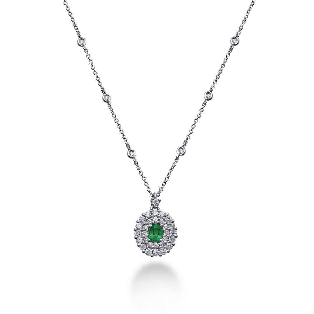 Golay 4x3 oval emerald necklace with double contour PCL128DISM34-22129110063