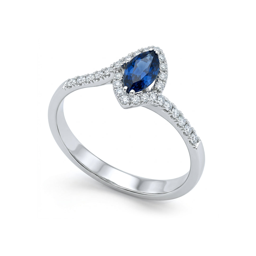 Bague saphir marquise Golay 7x3 avec contour ACLC029WDIZB-22167110095