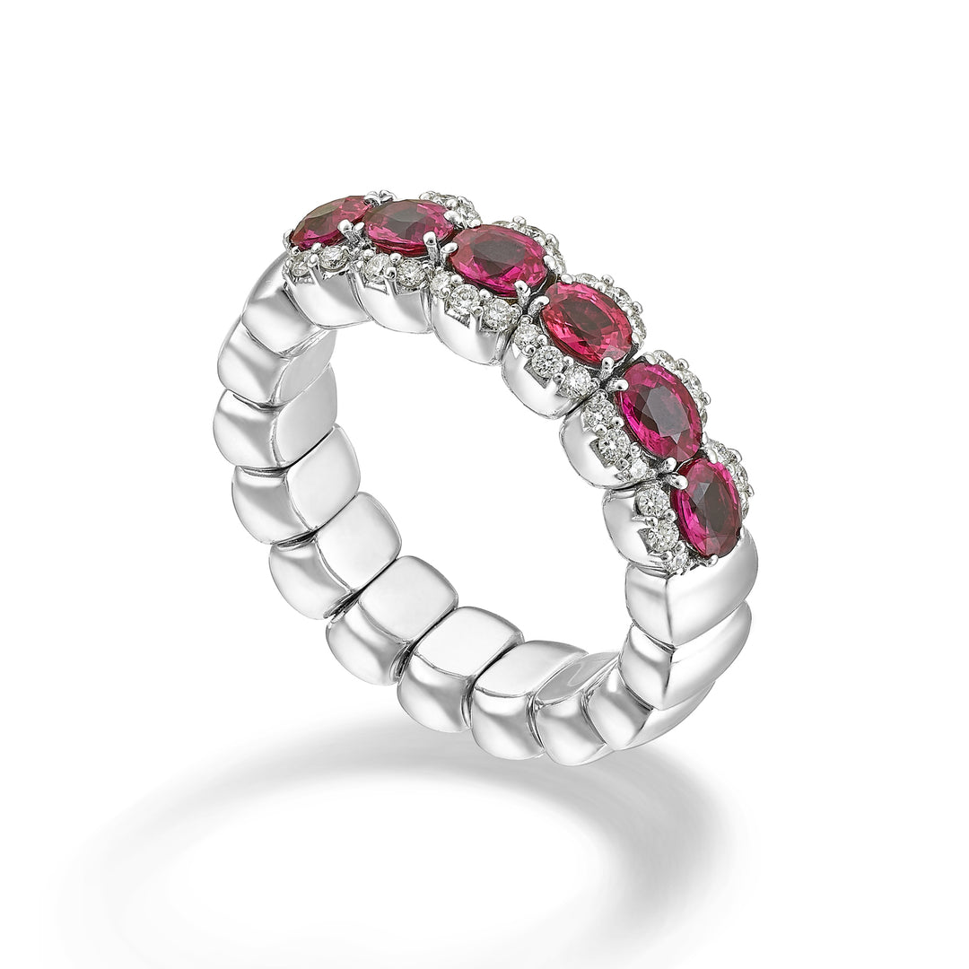 Bague riviera élastique Golay avec 6 rubis ovales 4x3 et diam ARE446DRU43-25267110073