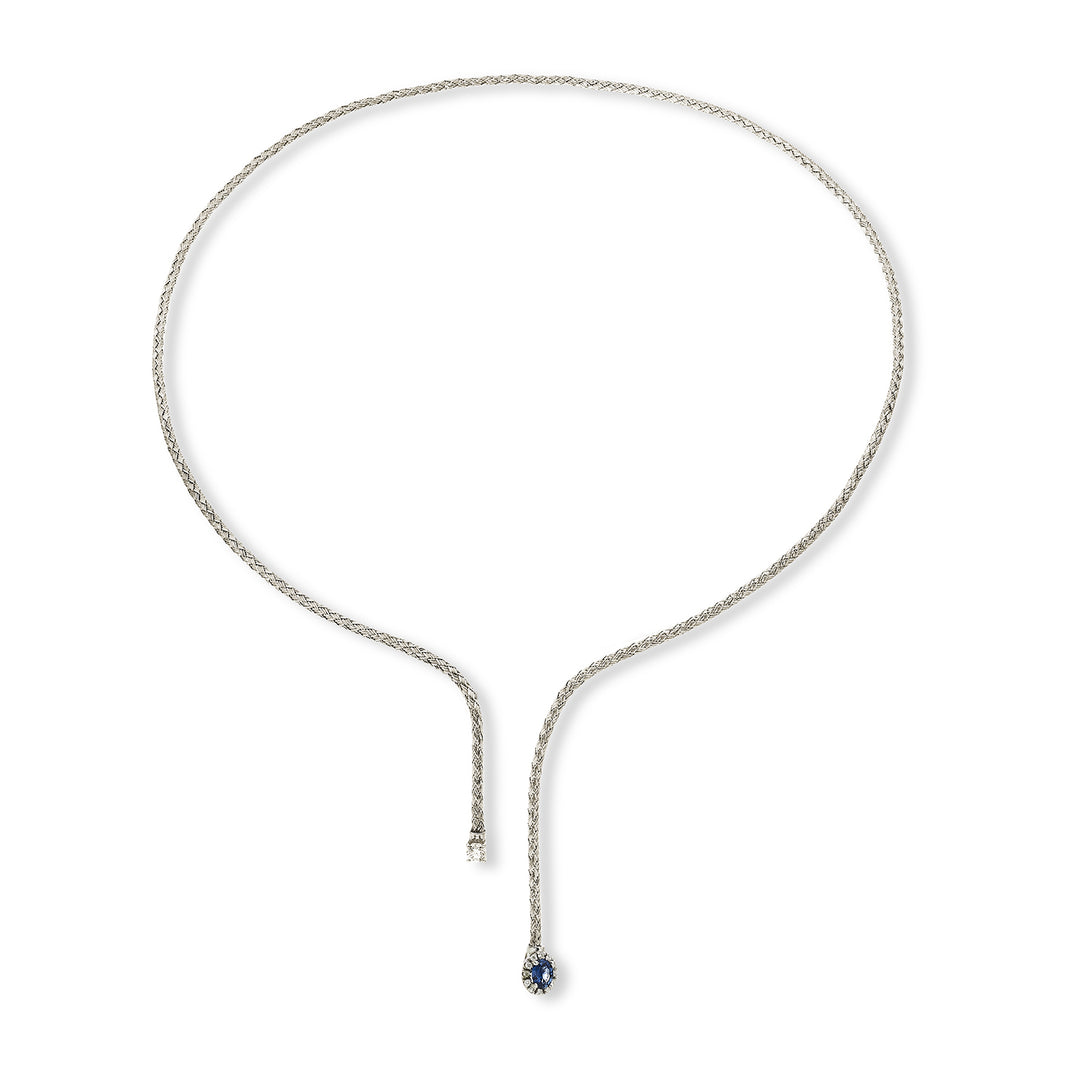 World Diamond Group cl 18k oval natural sapphire mesh 4x3 ct.0.21 diam. 0.13 ct white gold GDMAGLIA01DIZFO4