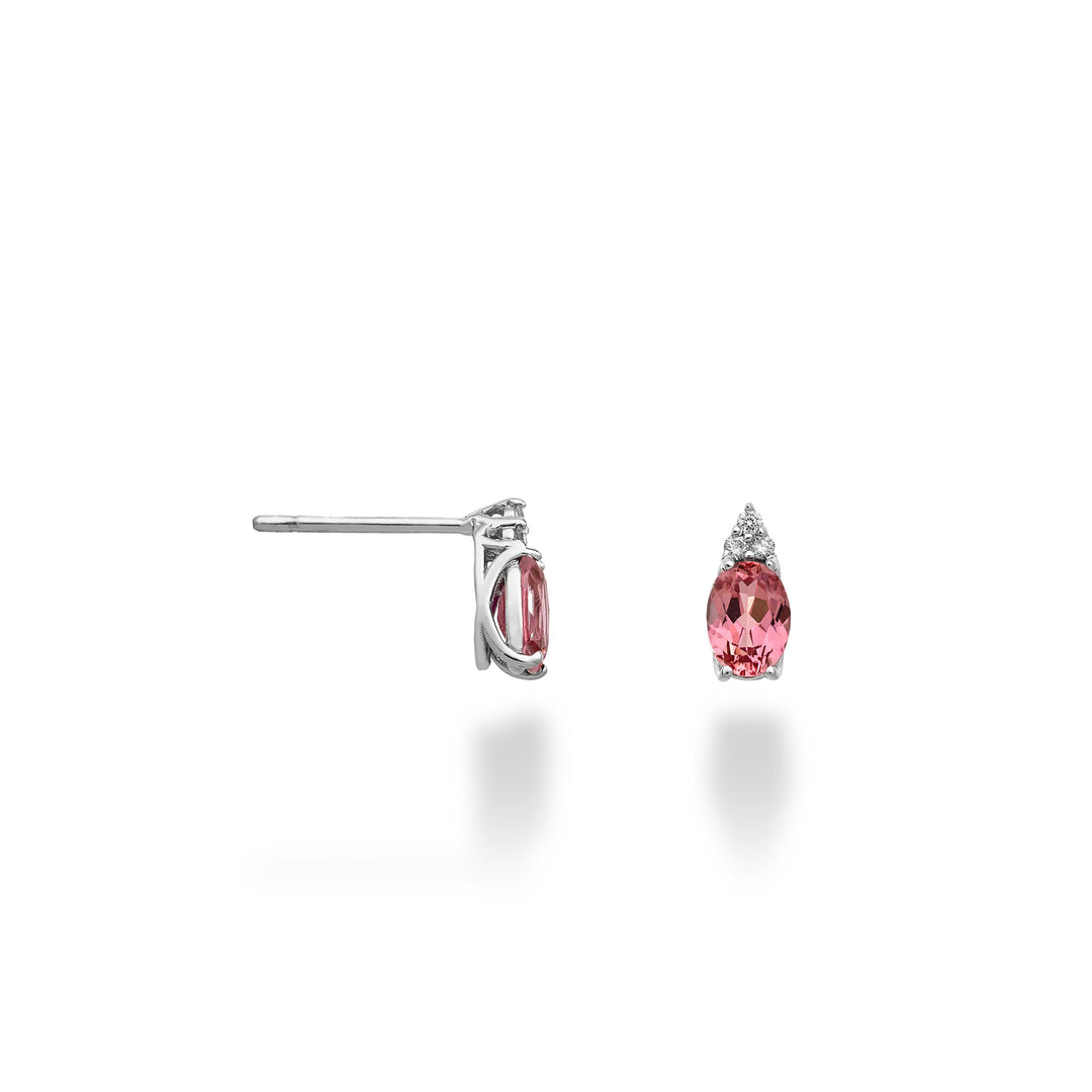 Mikiko oder 18 Karat ovaler rosa Saphir 6x4 und drei Diamanten MO5171O4ZFRP