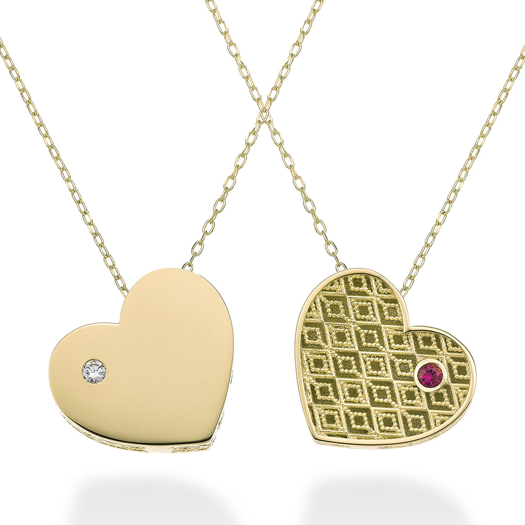 Mikiko cl 18k grand coeur une face or jaune poli diam. Rubis 0,02 ct 0,02 ct MDCUOREGLO1