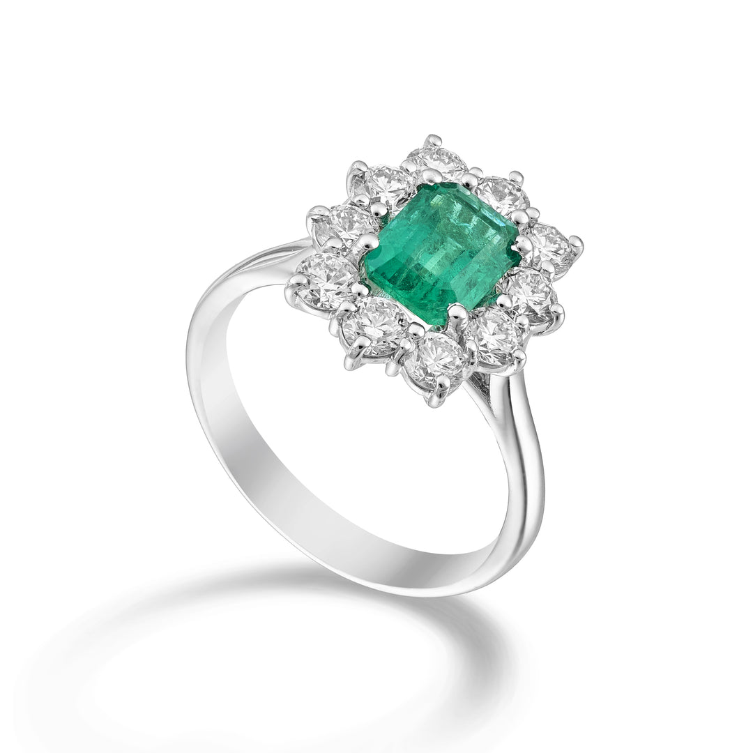 Bague émeraude octogonale Golay 8x6 contour 10 pierres ACLC488DSM86-24242110045
