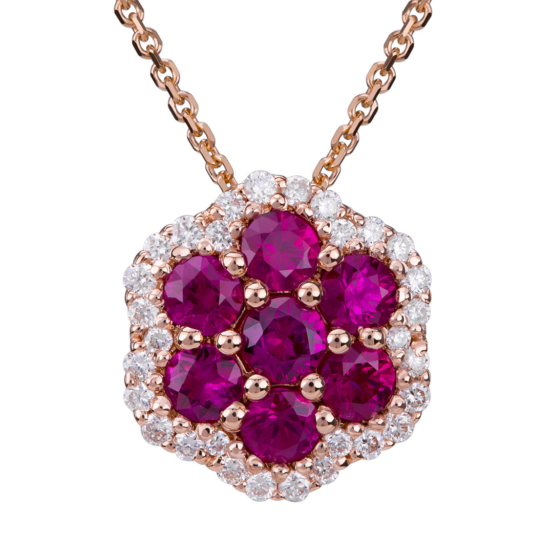 Collier fleur rubis Golay avec contour diamant blanc PPV007DIRU-22258110101