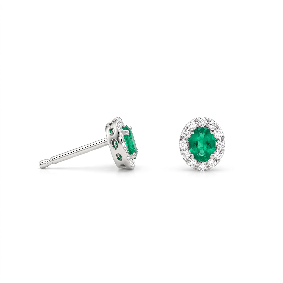 Nihama ou émeraude ovale 18 carats 4x3 avec entourage de diamants NO5183O4BE