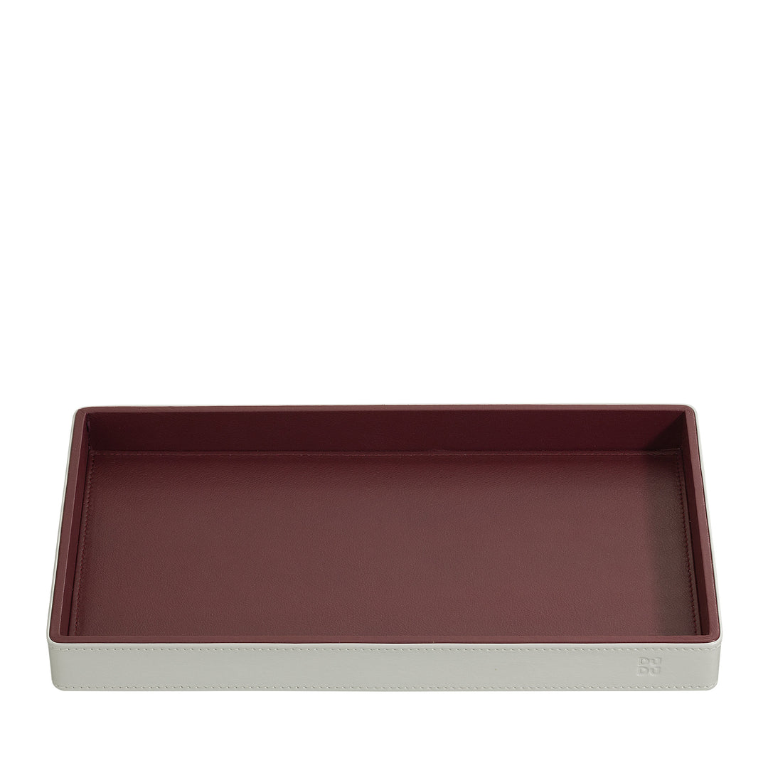 DUDU wooden storage tray covered in real leather, decorative tray for the house, 27 x 15 cm, home design accessory