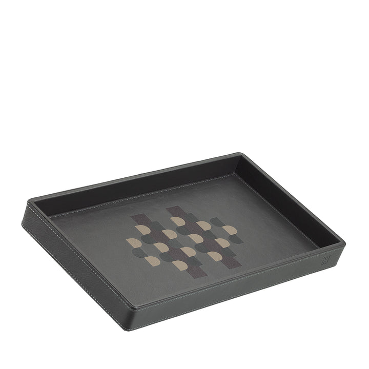 DUDU wooden storage tray covered in real leather, decorative tray for the house, 27 x 15 cm, home design accessory