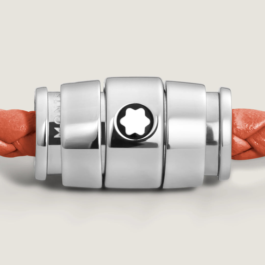 Bracelet Montblanc 3 anneaux en acier et cuir Meisterstück Cayenne taille M 13429163