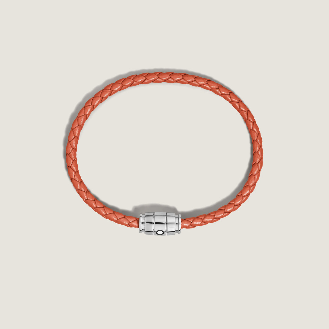Bracelet Montblanc 3 anneaux en acier et cuir Meisterstück Cayenne taille M 13429163