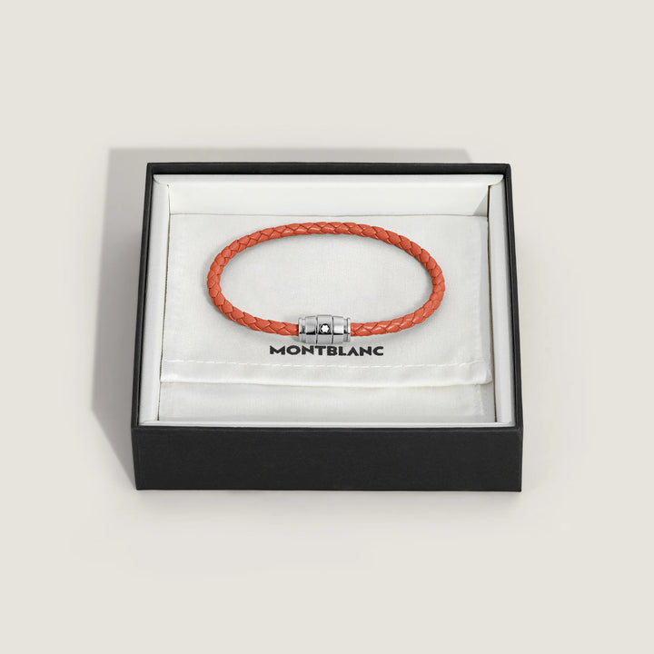 Bracelet Montblanc 3 anneaux en acier et cuir Meisterstück Cayenne taille M 13429163