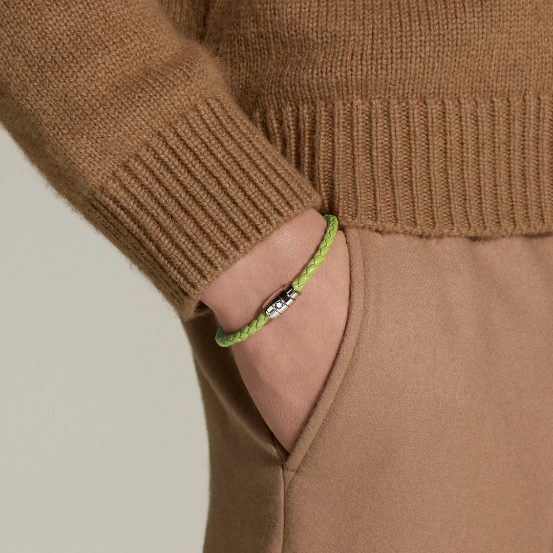 Montblanc 3-ring steel and Meisterstück Lime leather bracelet size S 13429260