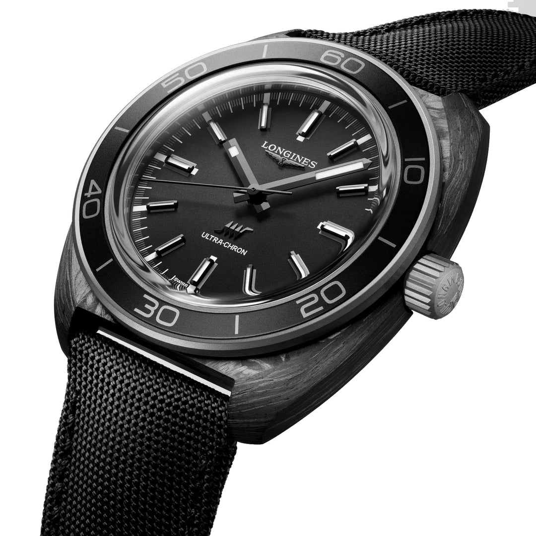 Longines orologio Ultra‑Chron Carbon 43mm antracite automatico titanio e carbonio L2.839.4.52.2