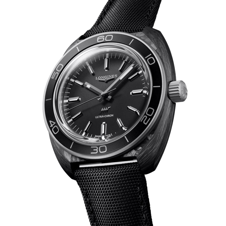 Longines orologio Ultra‑Chron Carbon 43mm antracite automatico titanio e carbonio L2.839.4.52.2