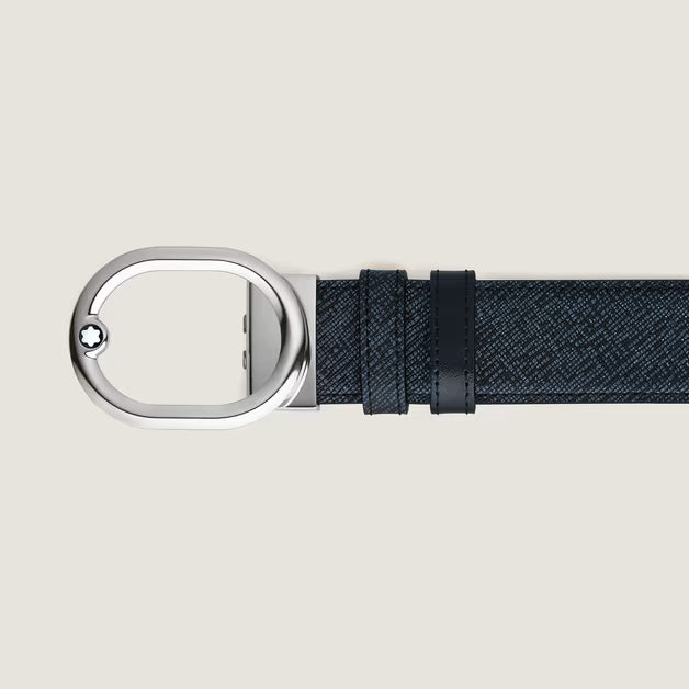 Montblanc cintura reversibile L’Ovale 35 mm in pelle blu tweed/nera 221025