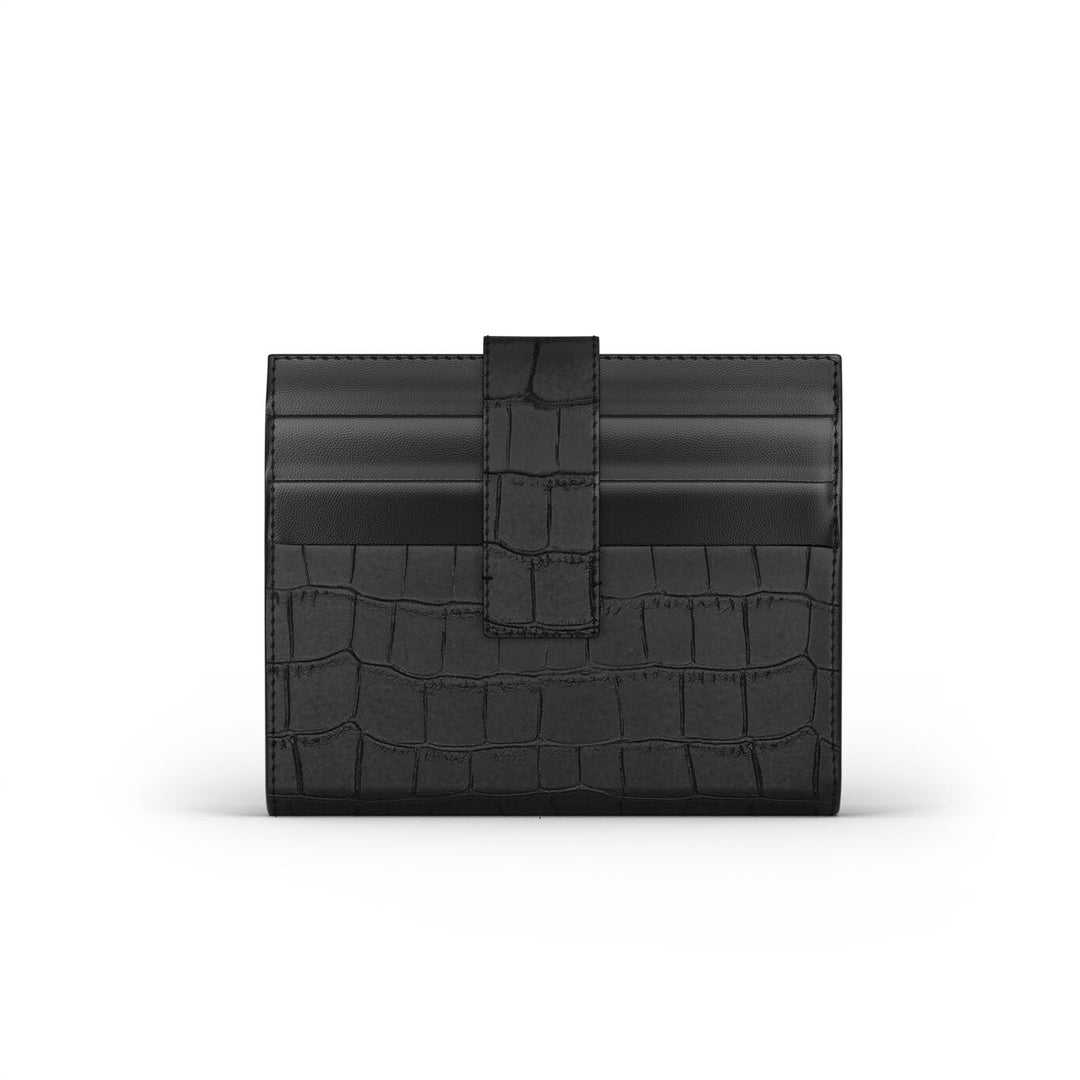 Portefeuille porte-cartes en cuir croco noir Giovanni Raspini argent 925 L0025