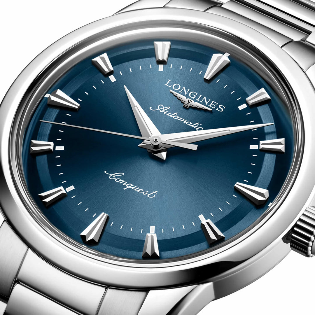 Montre Longines Conquest Heritage 38 mm en acier automatique bleu L1.649.4.92.6