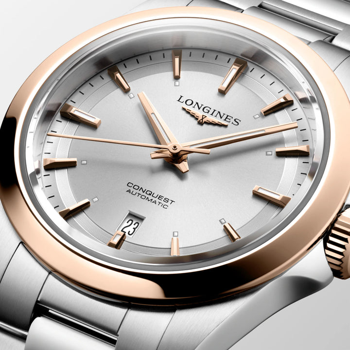 Longines Conquest Uhr 30 mm Automatik Silber Roségold Stahl L3.320.5.72.6