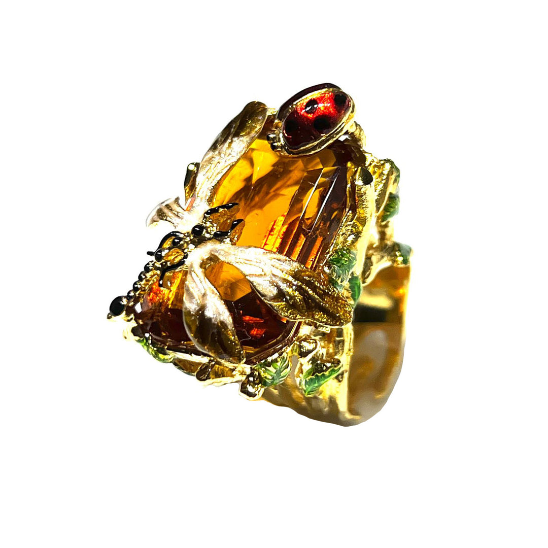 Federica Rossi anello Libellula e Coccinella cristallo bronzo placcato in oro 18kt FR.AN.26