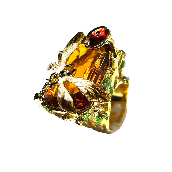 Federica Rossi anello Libellula e Coccinella cristallo bronzo placcato in oro 18kt FR.AN.26