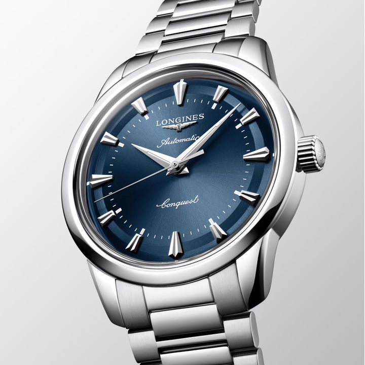 Montre automatique Longines Heritage 40 mm en acier bleu L1.650.4.92.6