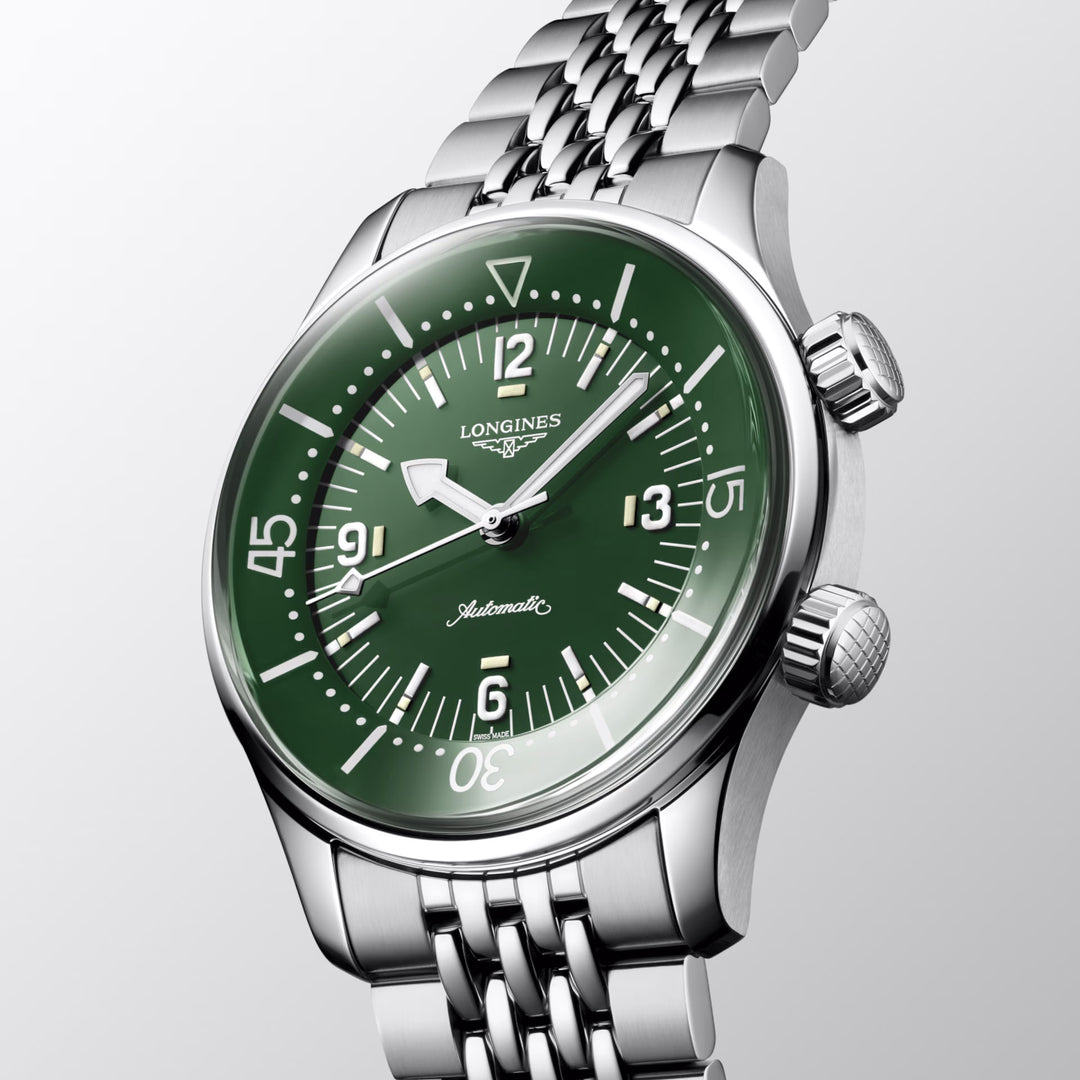 Longines Legend Div 39mm Watch Automatic Green Steel L3.764.4.4.06.6