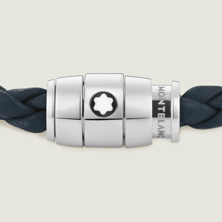 Bracelet Montblanc 3 anneaux en acier et cuir Meisterstück bleu Air force taille M 13601363
