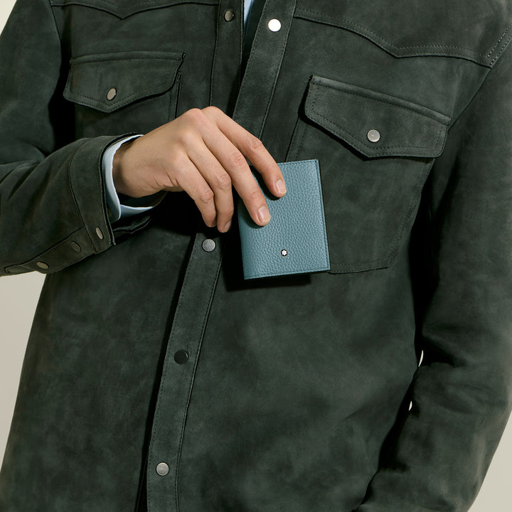 Montblanc Mini-Geldbörse mit 4 Taschen, genarbtes Leder in Eisblau, 222997