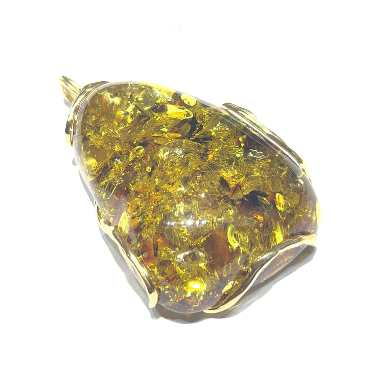 Capodagli-Bernstein-Anhänger, Fassung aus 925er Silber, Gelbgold-PVD-Finish, AC 00271