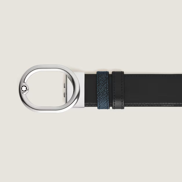 Montblanc cintura reversibile L’Ovale 35 mm in pelle blu tweed/nera 221025