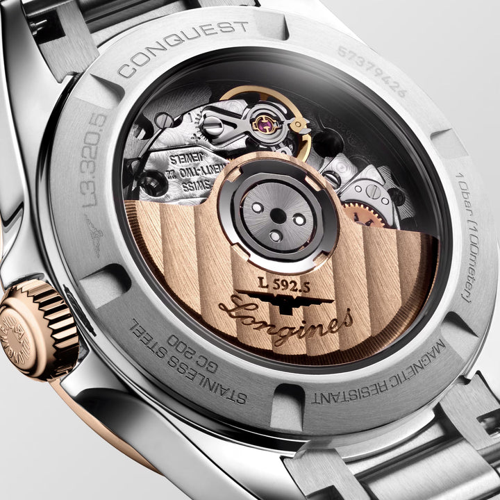 Longines Conquest Uhr 30 mm Automatik Silber Roségold Stahl L3.320.5.72.6