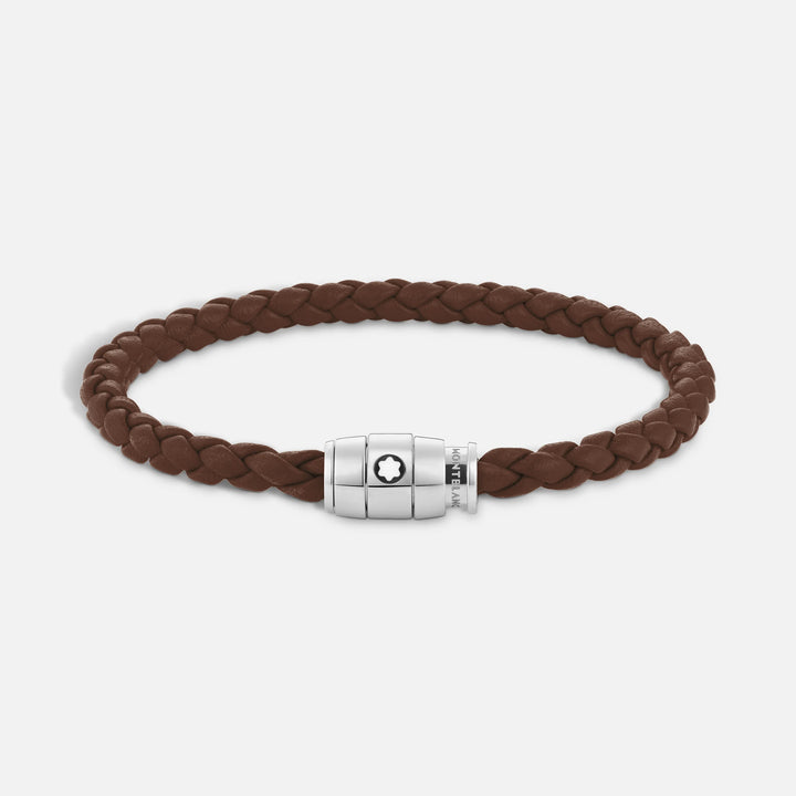 Bracelet Montblanc 3 anneaux en acier et cuir Meisterstück Brown Fawn taille L 13600268