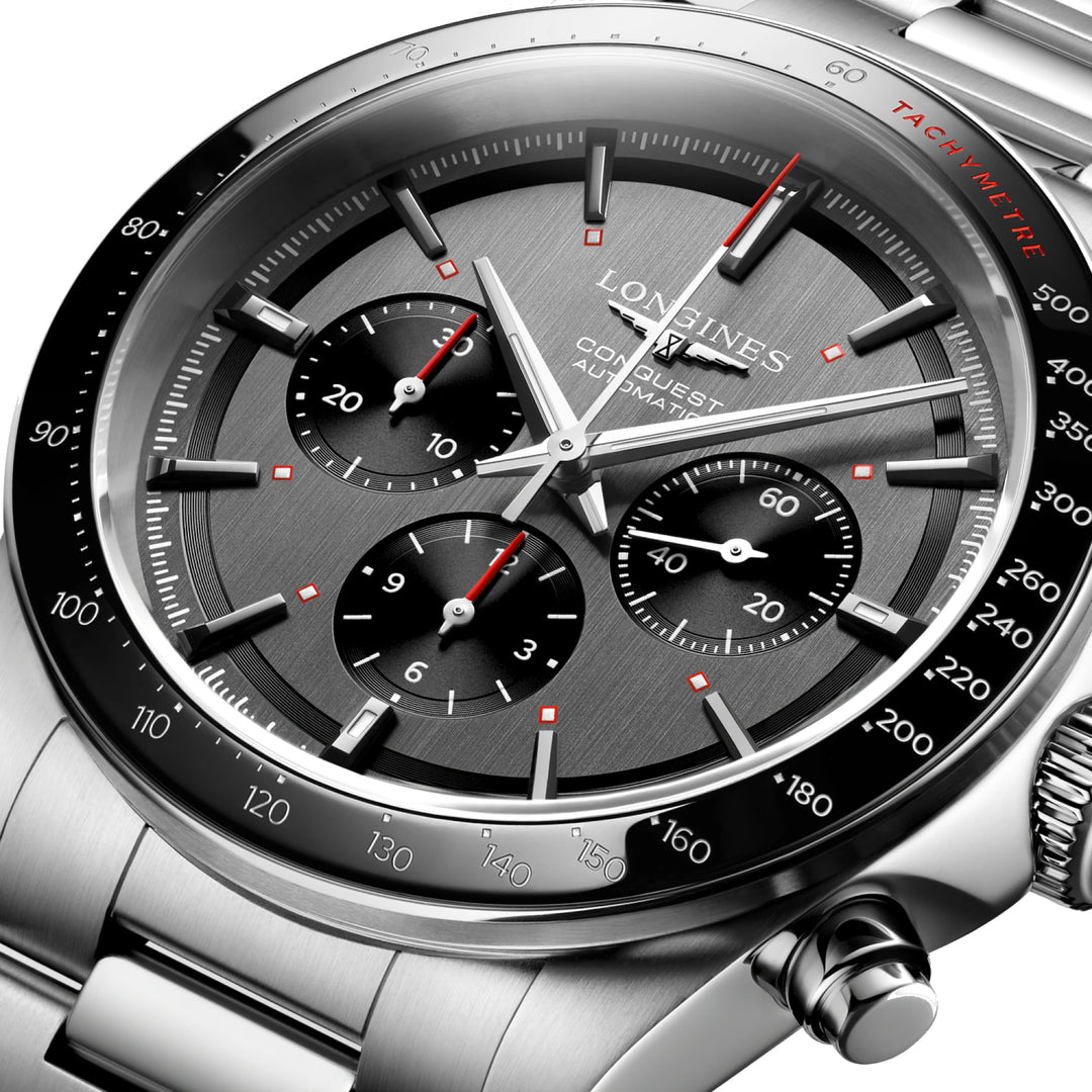 Longines orologio Conquest Chrono Ski Edition 42mm grigio automatico acciaio L3.836.4.52.9