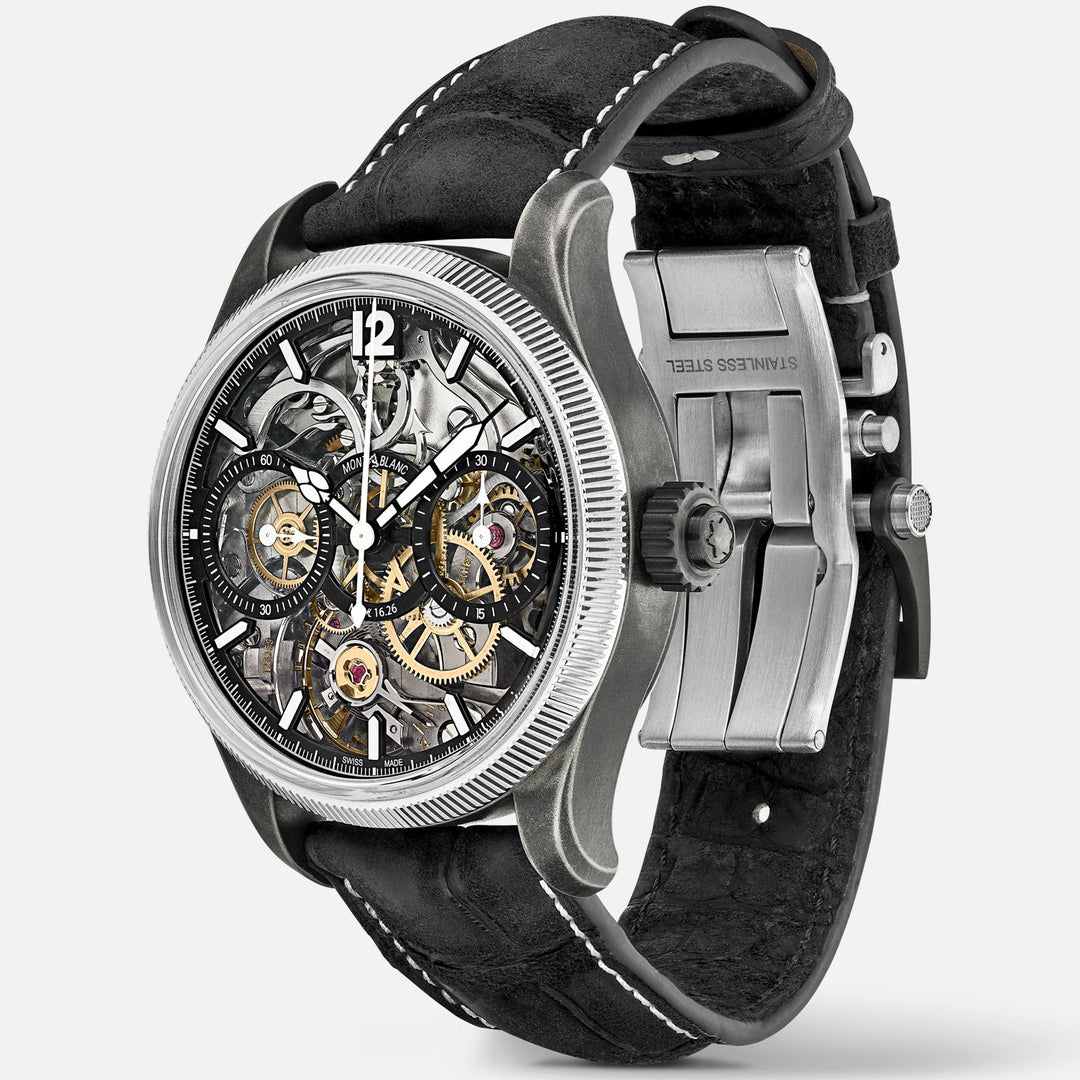 Montre Montblanc 1858 The Unveiled Secret Minerva Monopoussoir Chronographe Édition Limitée - 88 pièces 43 mm acier manuel squelette 131155
