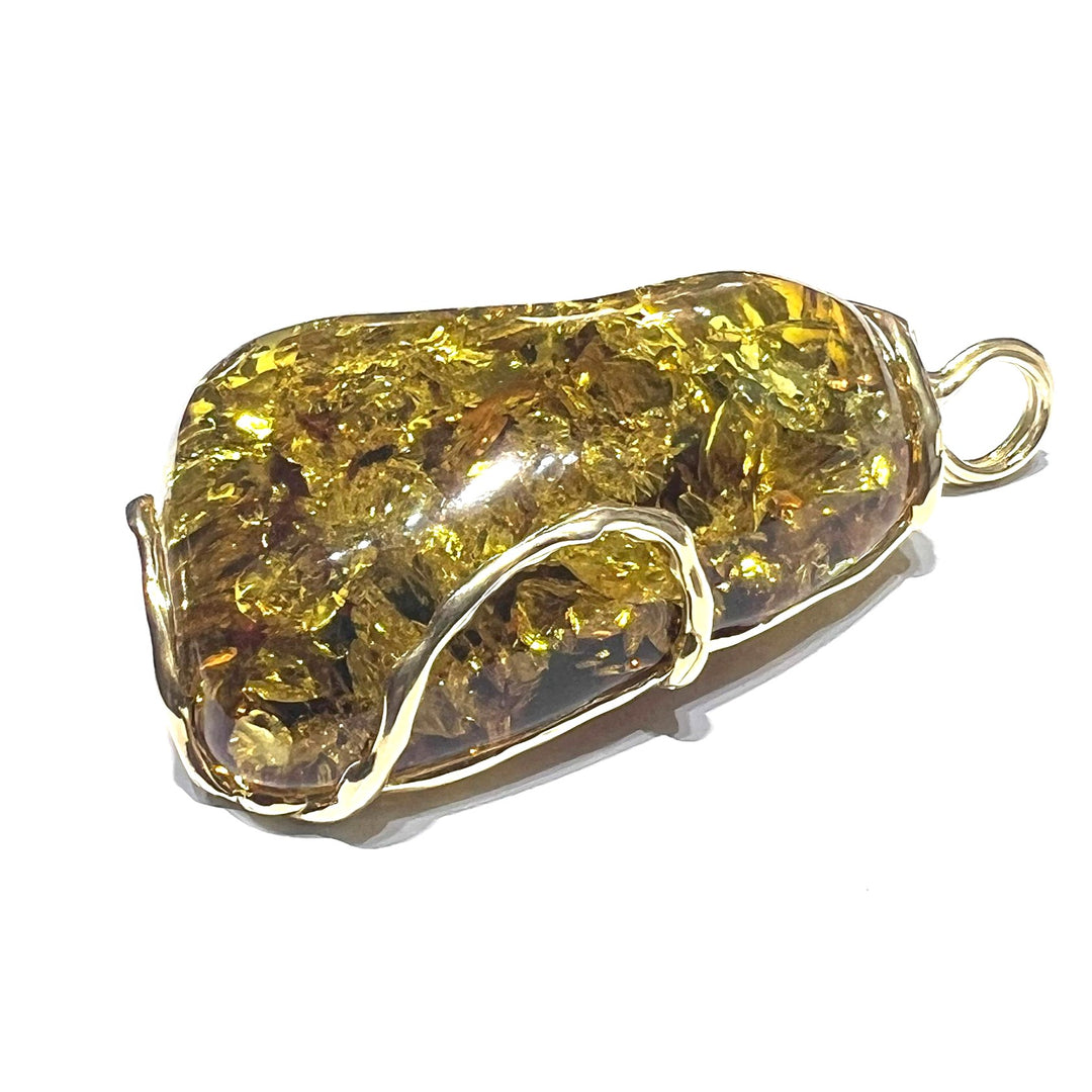 Capodagli-Bernstein-Anhänger, Fassung aus 925er Silber, Gelbgold-PVD-Finish, AC 00271