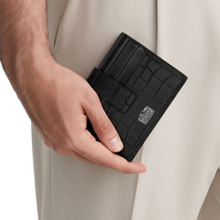 Portefeuille porte-cartes en cuir croco noir Giovanni Raspini argent 925 L0025