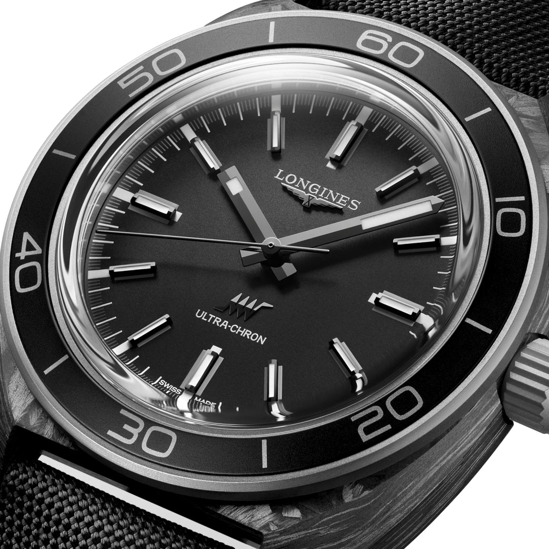 Longines orologio Ultra‑Chron Carbon 43mm antracite automatico titanio e carbonio L2.839.4.52.2