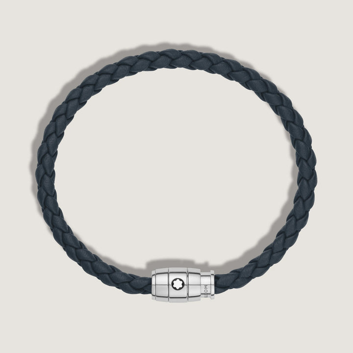 Bracelet Montblanc 3 anneaux en acier et cuir Meisterstück bleu Air force taille M 13601363