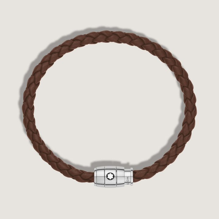 Bracelet Montblanc 3 anneaux en acier et cuir Meisterstück Brown Fawn taille L 13600268