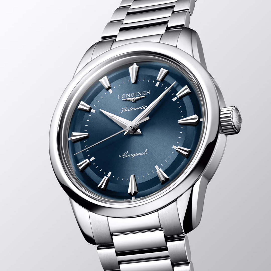 Montre Longines Conquest Heritage 38 mm en acier automatique bleu L1.649.4.92.6