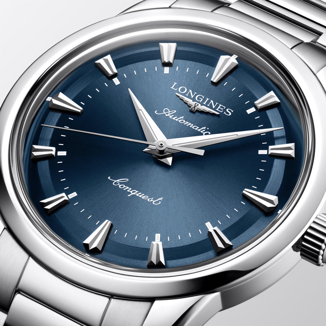 Montre automatique Longines Heritage 40 mm en acier bleu L1.650.4.92.6