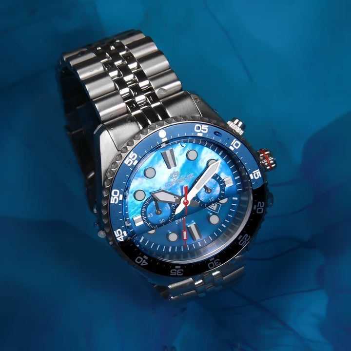 Lorenz Shark 5 Chrono-Uhr, 42 mm, Perlmutt, blauer Quarzstahl 030285BB