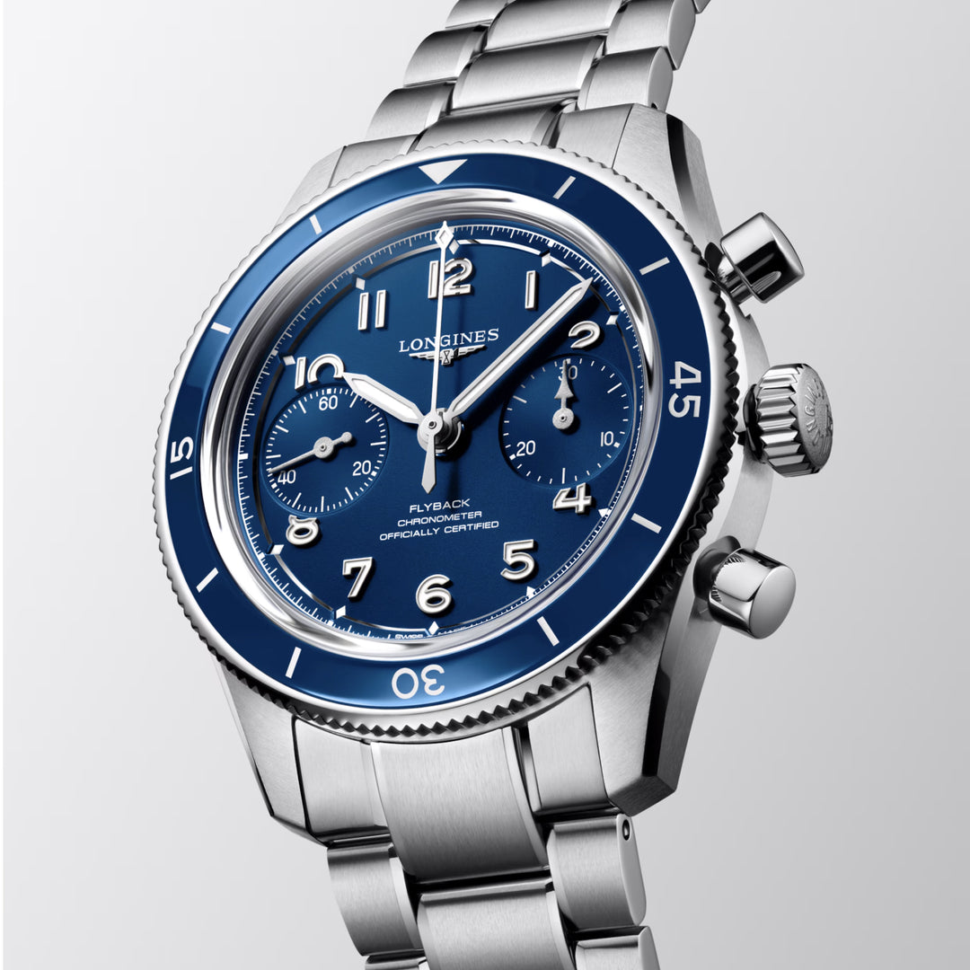 Longines watch Spirit Pilot Flyback 39.5mm blue manual winding steel L3.721.4.93.6