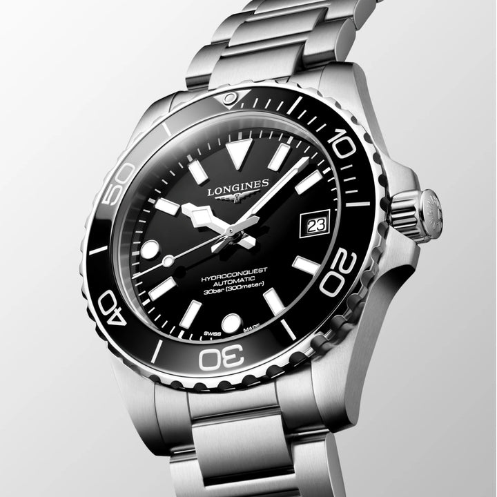 Montre Longines Hydroconquest 39 mm en acier automatique noir L3.779.4.56.6