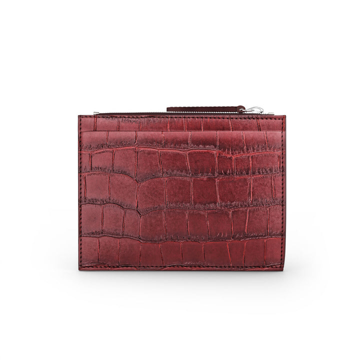 Giovanni Raspini portacarte con zip pelle croco borgogna argento 925 L0030