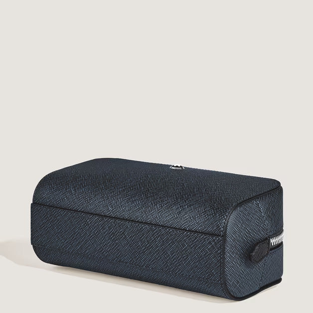 Petite trousse de toilette Montblanc Sartorial cuir tweed bleu 221696